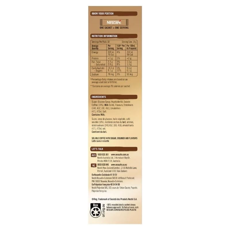 [Expiry Date: 06/2027] Nescafe Hazelnut Latte Coffee Sachets 10 Pack