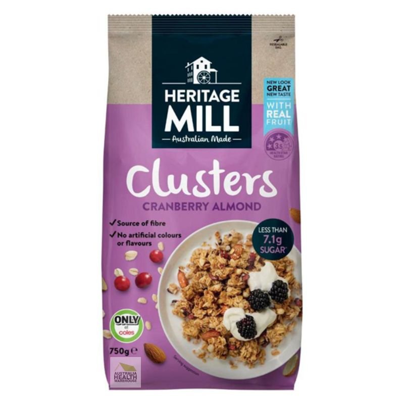 [Expiry Date: 20/05/2026] Heritage Mill Clusters Cranberry Almond 750g
