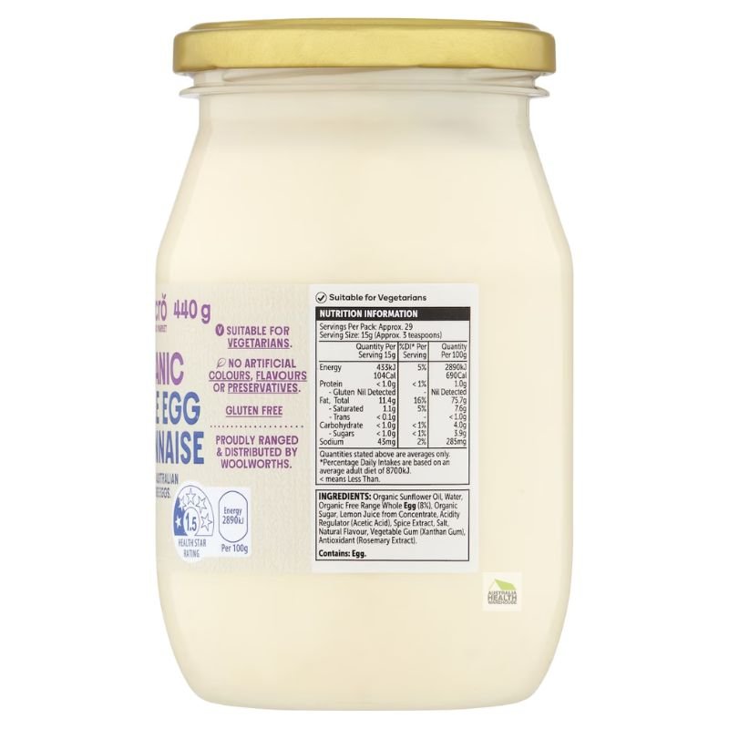 [Expiry Date: 14/01/2027]  Woolworths Macro Organic Whole Egg Mayonnaise 440g