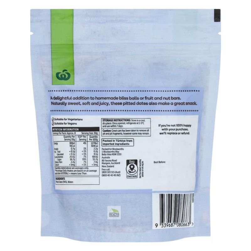 [CLEARANCE Expiry: 03/06/2026]  Woolworths Soft & Juicy Pitted Dates 250g