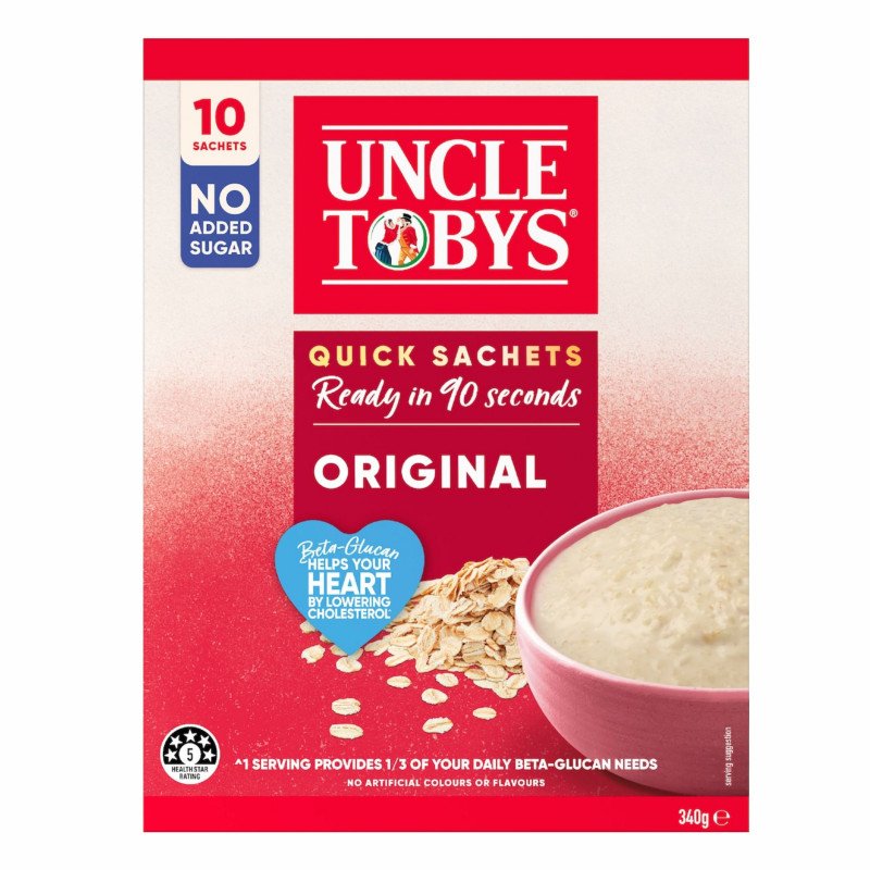 [Expiry Date: 07/07/2027] Uncle Tobys Oats Quick Sachets Original Porridge 10 Pack 340g