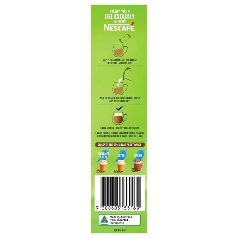 [Expiry Date: 02/2027] Nescafe 98% Sugar Free Hazelnut Latte Coffee Sachets 10 Pack