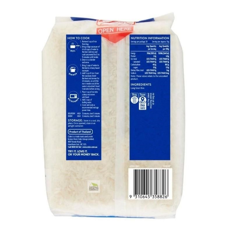 [Expiry: 10/07/2027]  Coles White Long Grain Rice 1kg