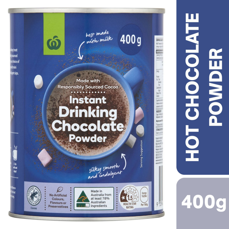 [Expiry Date: 18/11/2026] Woolworths Instant Chocolate Powdered Drink 400g
