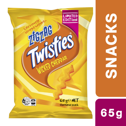 [CLEARANCE Expiry: 13/12/2026] Twisties Zig Zag Wicked Cheddar 65g