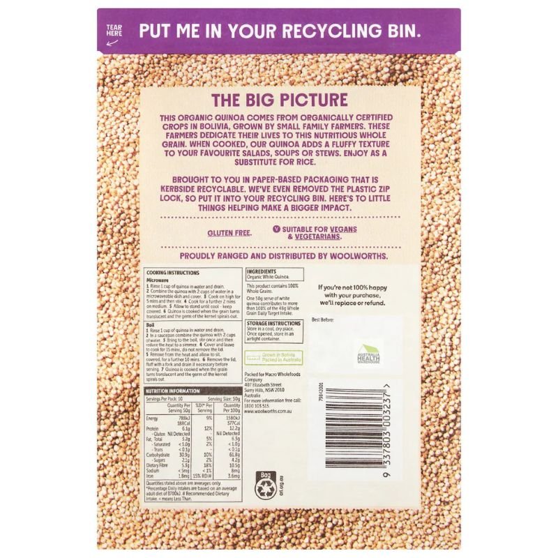 [Expiry: 23/09/2026] Woolworths Macro Organic Quinoa 500g