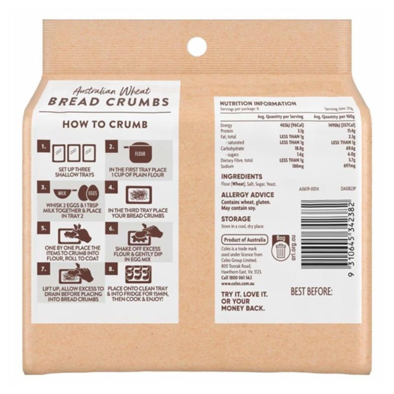 [Expiry: 18/12/2028] Coles Australian Original Bread Crumb 220g
