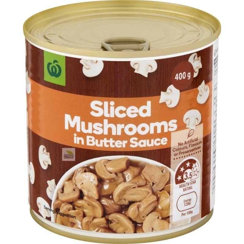 [Expiry: 01/04/2027] Woolworths Mushrooms In Butter Sauce 400g
