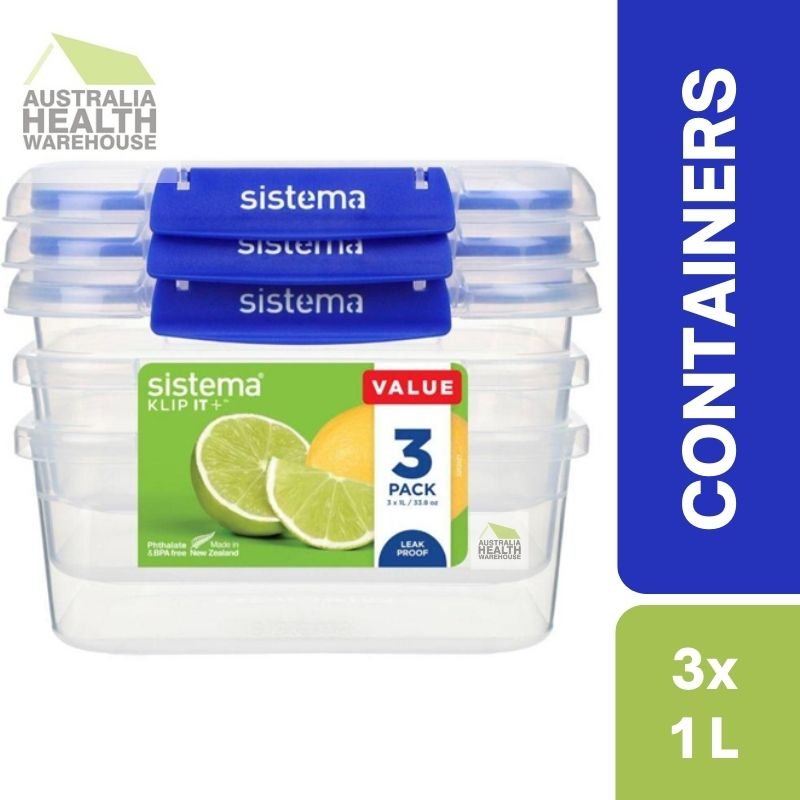 Sistema KLIP IT Plus Rectangle Food Storage Container 1 Litre x 3 pack