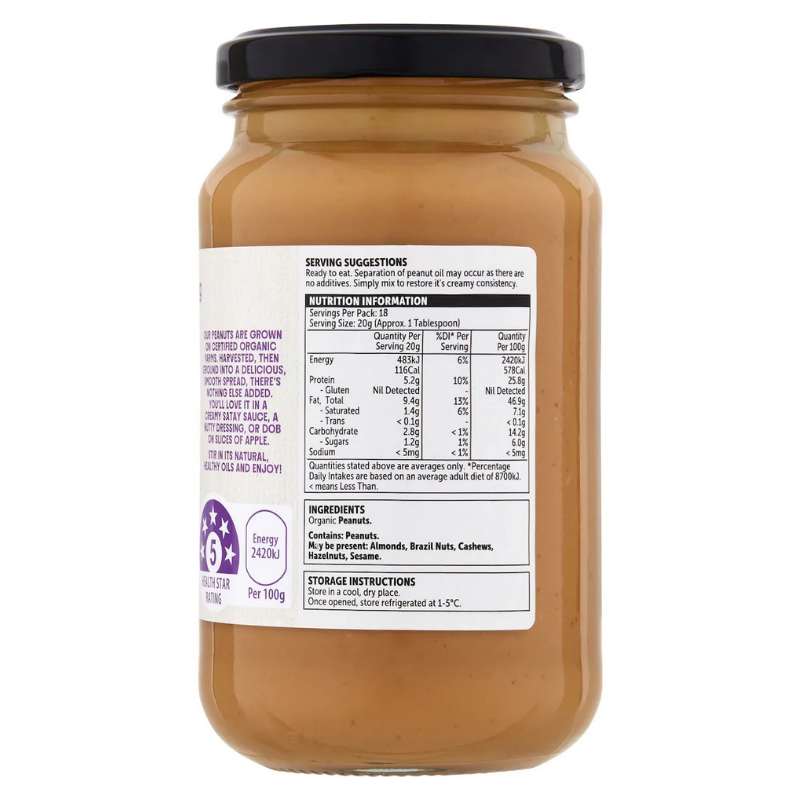 [Expiry: 17/09/2026] Woolworths Macro Organic Smooth Peanut Butter 375g