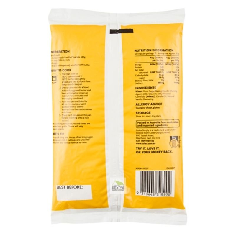 [Expiry Date: 10/11/2026] Coles Simply Vanilla Cake Mix 340g