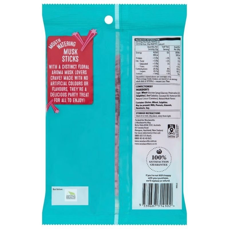 [Expiry Date: 06/10/2026] Woolworths Musk Sticks 320g