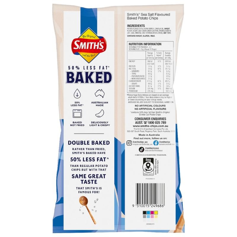 [Expiry Date: 03/01/2027] Smith's Crinkle Cut Baked Potato Chips Sea Salt 130g