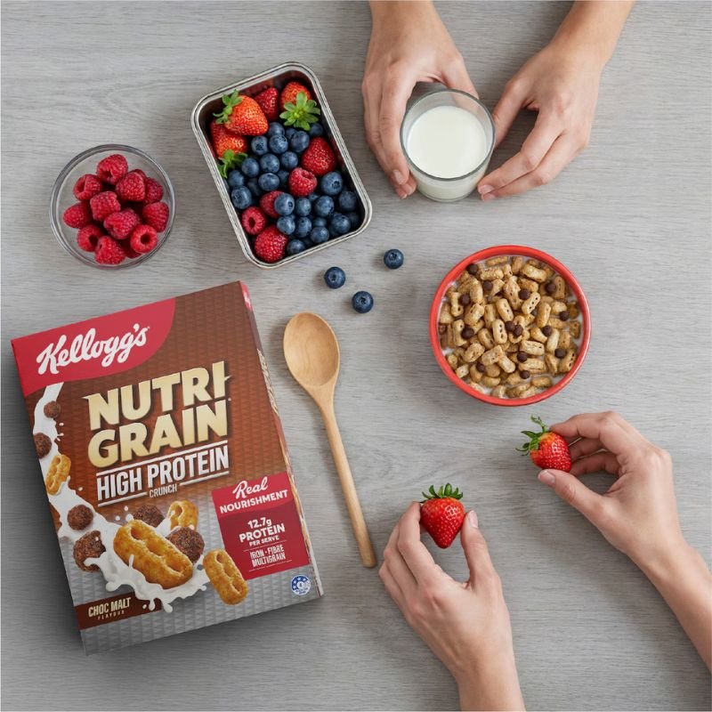 [Expiry: 19/03/2027] Kellogg's Nutri-Grain High Protein Crunch Choc Malt Flavour 500g