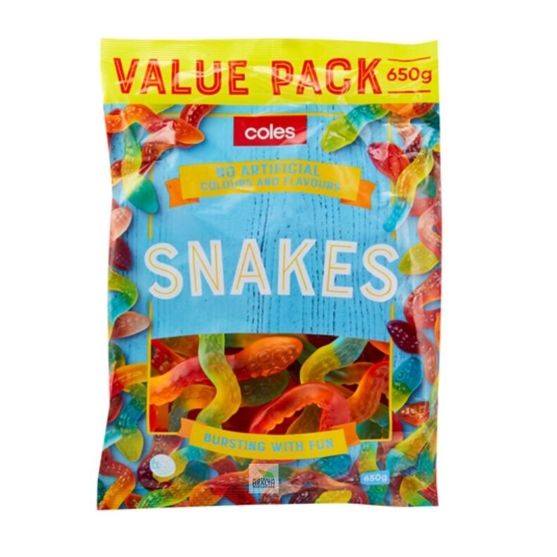 [CLEARANCE Expiry: 16/04/2026] Coles Snakes Lollies 650g