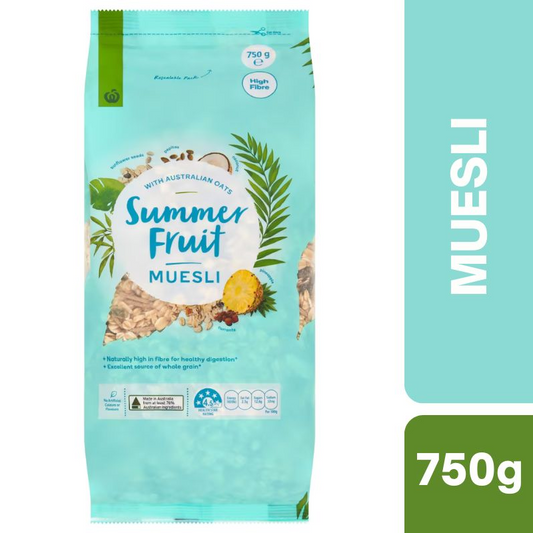 [Expiry: 08/12/2026] Woolworths Summer Fruit Muesli 750g