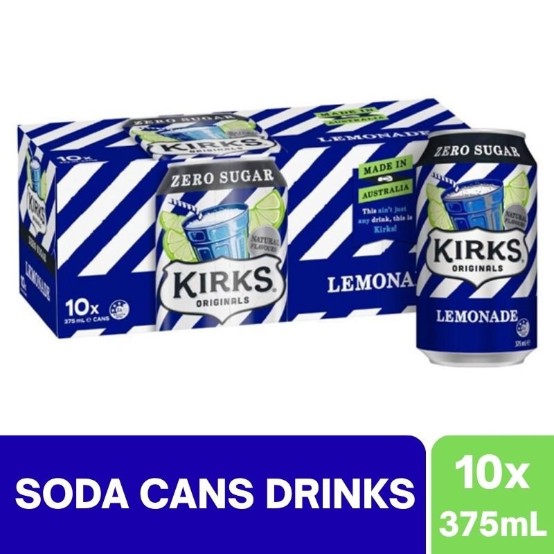 [CLEARANCE Expiry: 22/05/2026] Kirks Zero Sugar Lemonade Soft Drink Cans - 10 x 375mL