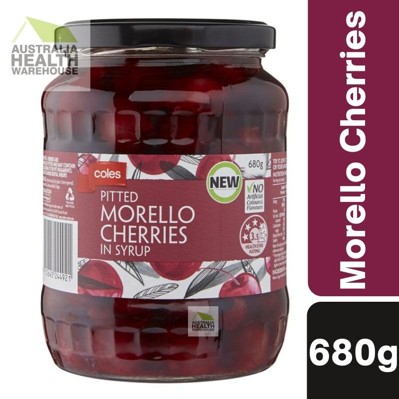 [Expiry: 06/07/2027] Coles Pitted Morello Cherries 680g