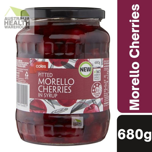 [Expiry: 06/07/2027] Coles Pitted Morello Cherries 680g
