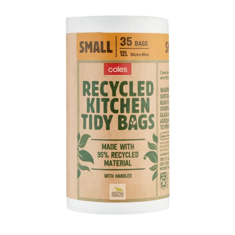 Coles Recycled Kitchen Tidy Bags with Handles Small 35 Pack