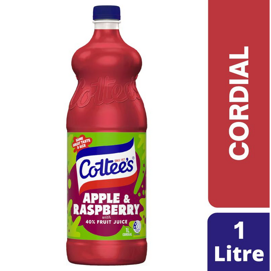 [CLEARANCE Expiry Date: 15/07/2026] Cottee's Apple & Raspberry Cordial With 40% Fruit Juice Bottle 1L