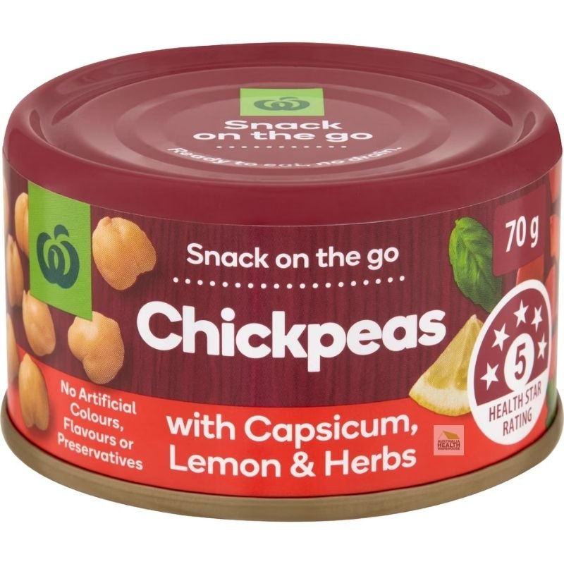 [Expiry Date: 30/04/2027] Woolworths Chickpeas with Capsicum, Lemon & Herbs 70g