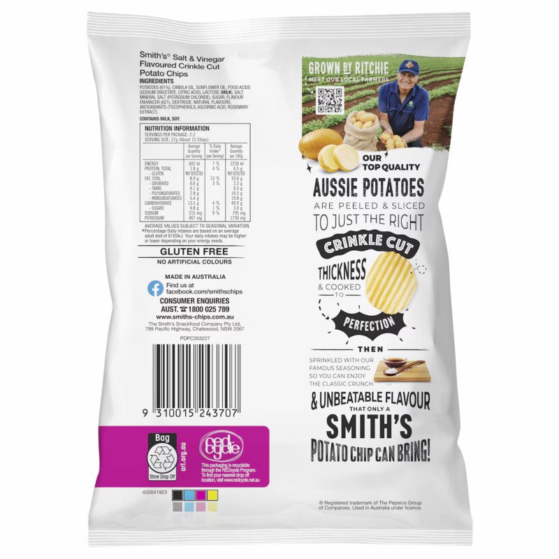 [CLEARANCE Expiry Date: 30/08/2026] Smith's Crinkle Cut Chips Salt & Vinegar 60g