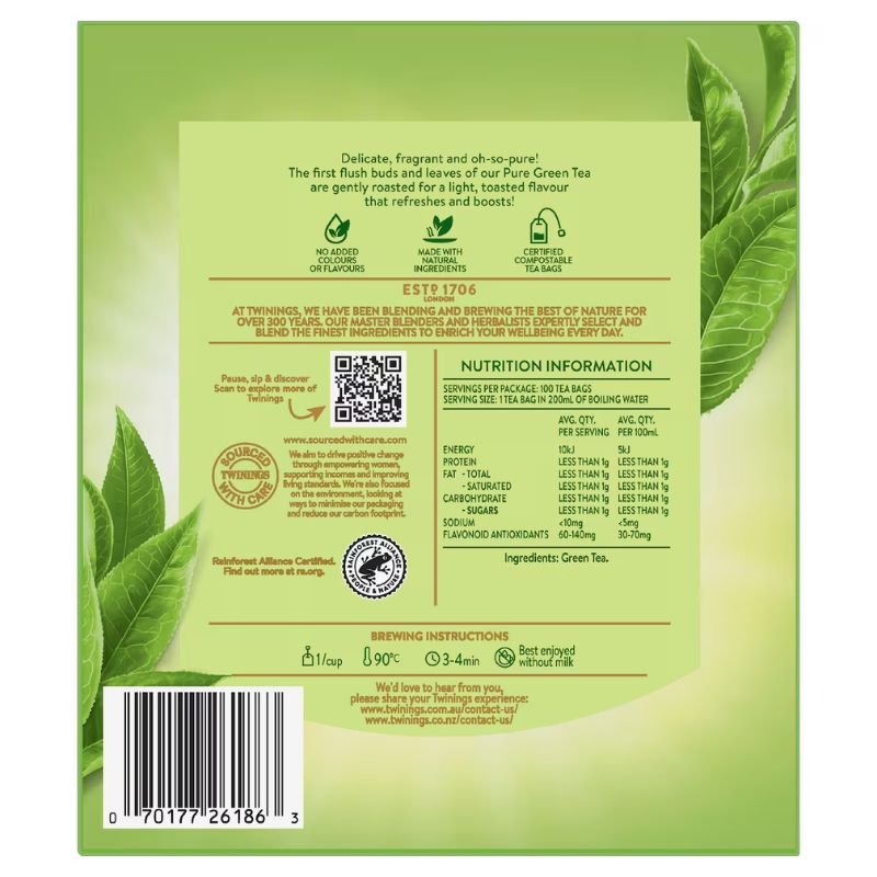[Expiry Date: 22/12/2028] Twinings Pure Green Tea 100 Bags