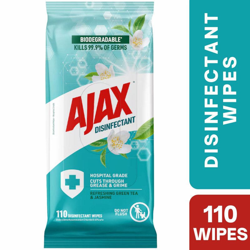 [Expiry Date: 25/11/2027] Ajax Disinfectant Hospital Grade Green Tea & Jasmine 110 Wipes