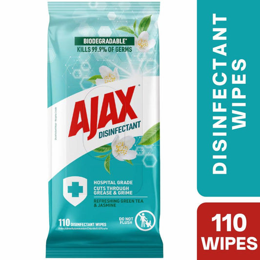 [Expiry Date: 25/11/2027] Ajax Disinfectant Hospital Grade Green Tea & Jasmine 110 Wipes