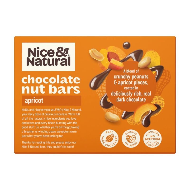 [CLEARANCE Expiry: 19/04/2025] Nice & Natural Chocolate Nut Bars Apricot 6 Bars 180g