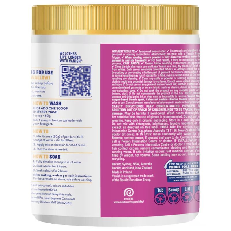 [Expiry: 11/2027] Vanish Gold Pro Turbo White Stain Remover Powder 1kg