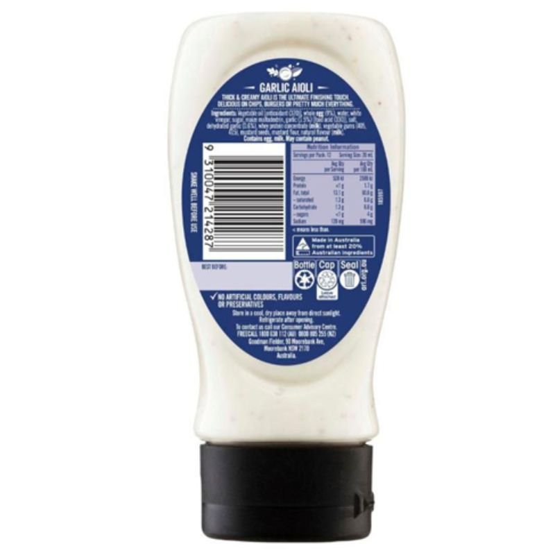 [Expiry Date: 08/01/2027] Praise Squeeze Garlic Aioli 250mL