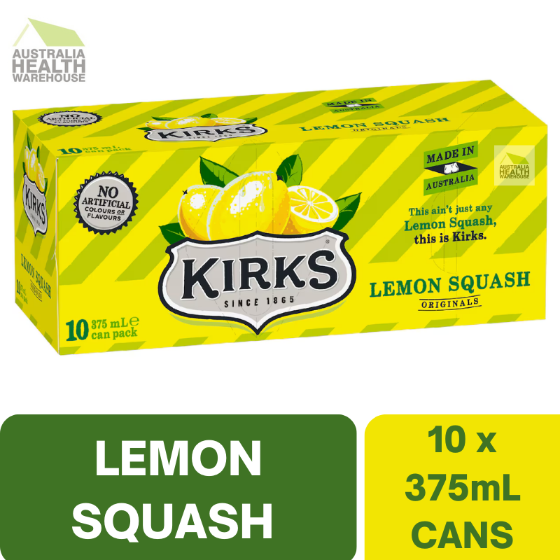 Kirks Lemon Squash Soft Drink Cans - 10 x 375mL