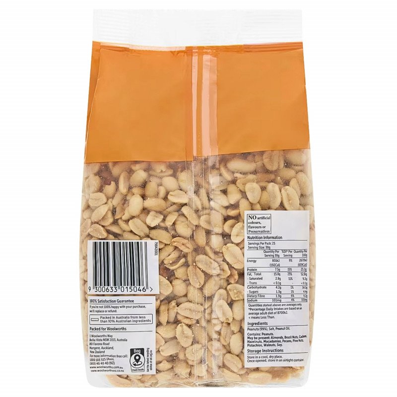 [Expiry: 09/11/2026] Woolworths Peanuts Roasted & Salted 750g