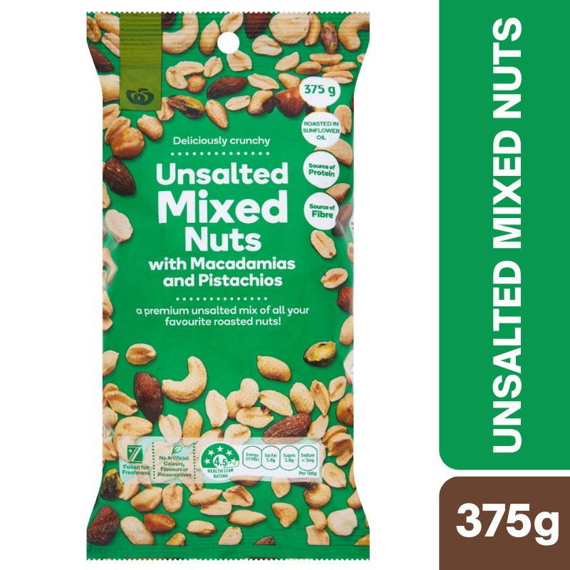 Woolworths Unsalted Mixed Nuts 375g  | Oz Mart
