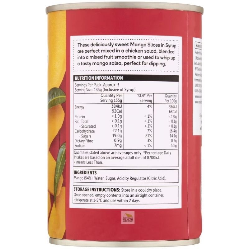 [Expiry Date: 30/04/2027] Woolworths Mango Slices In Syrup 425g