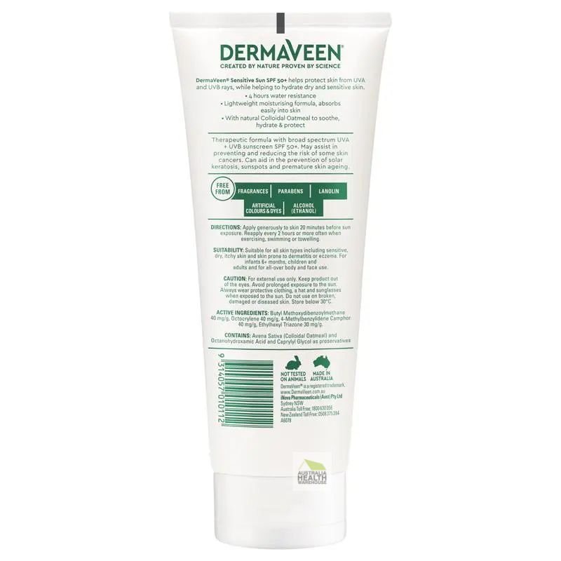 [Expiry: 11/2027] Dermaveen Sensitive Sun SPF 50+ Moisturising Sunscreen Face & Body 200g