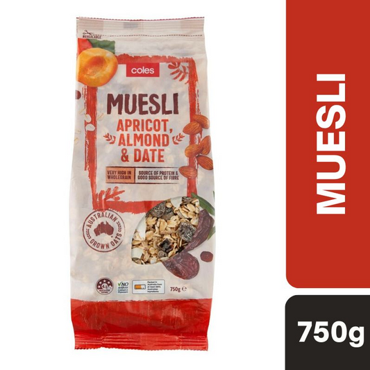 [Expiry Date: 23/09/2026] Coles Muesli Apricot, Almond & Date 750g