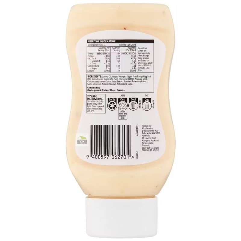 [Expiry: 01/2027] Woolworths Garlic Aioli 330mL