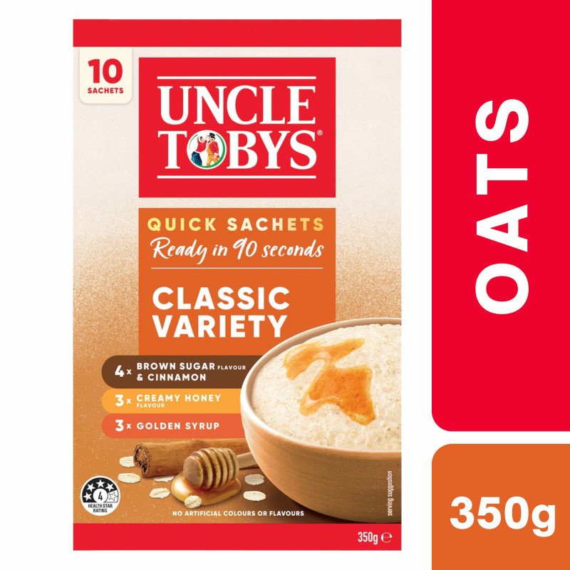 [Expiry Date: 17/02/2027] Uncle Tobys Oats Quick Sachets Classic Variety Porridge 10 Pack 350g