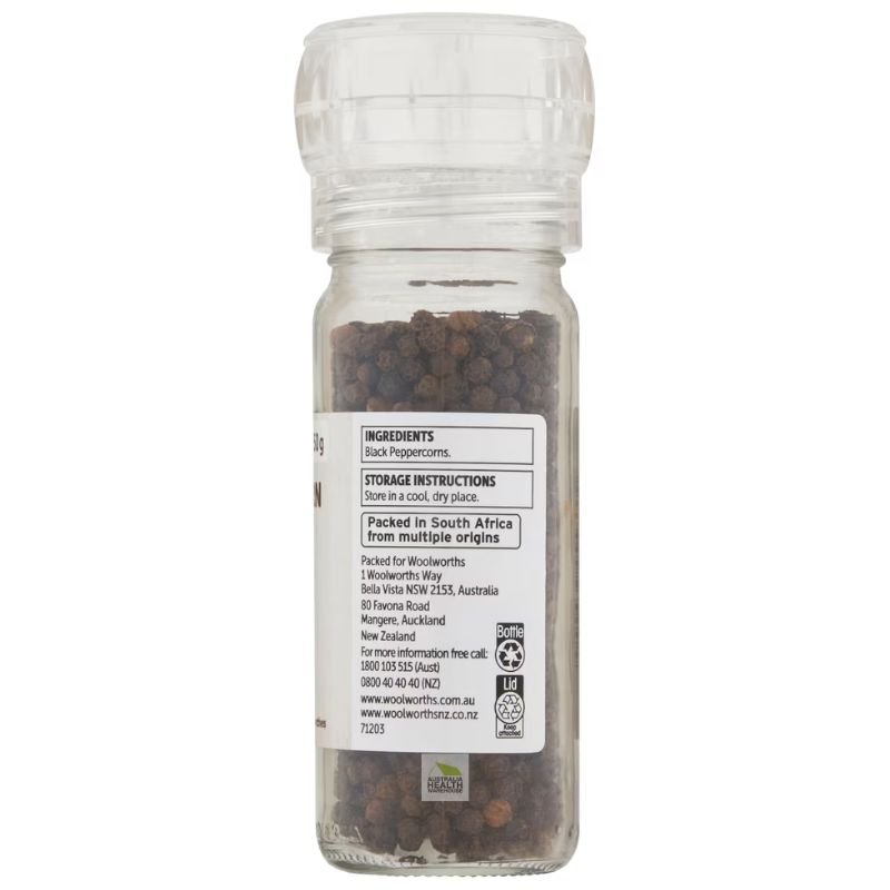 [Expiry: 04/2027] Woolworths Black Peppercorn Grinder 50g