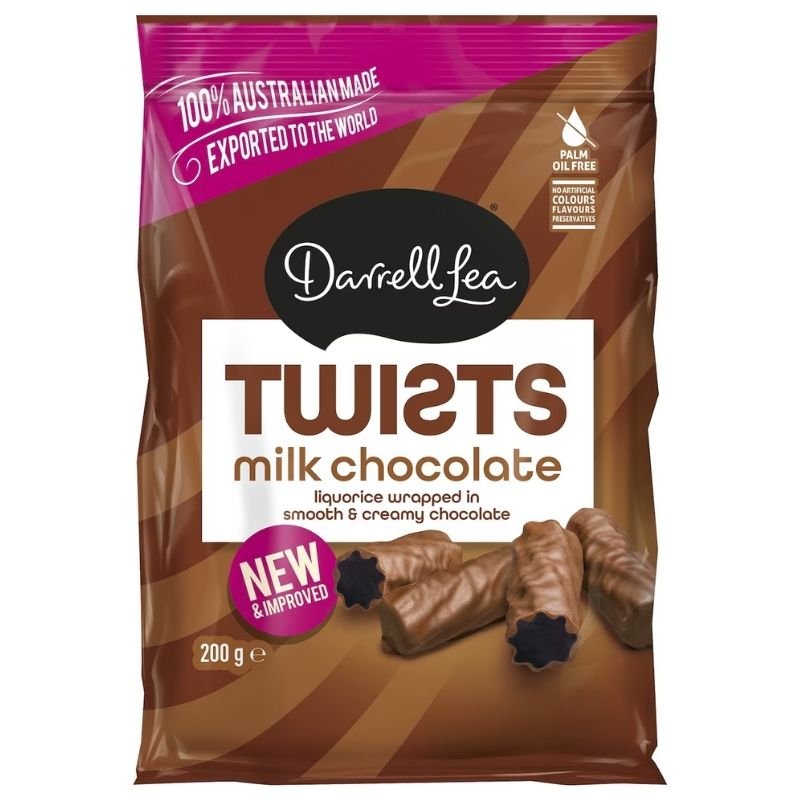 [Expiry Date: 06/07/2027]  Darrell Lea Milk Chocolate Liquorice Twists 200g