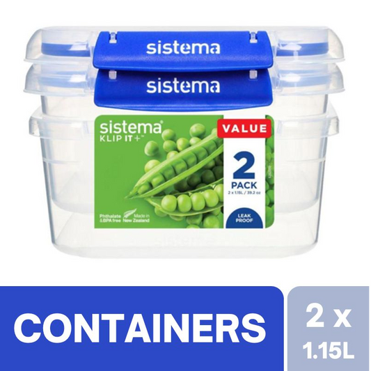 Sistema KLIP IT Plus Square Food Storage Container 1.15 Litre x 2 pack