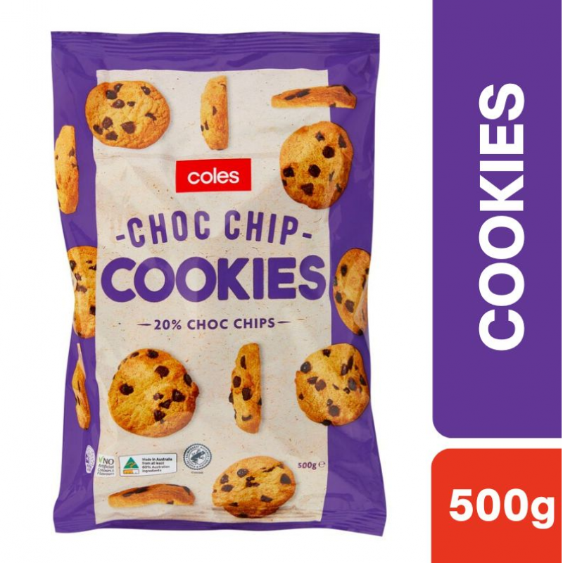 [CLEARANCE Expiry Date: 27/07/2026] Coles Choc Chip Cookies 500g