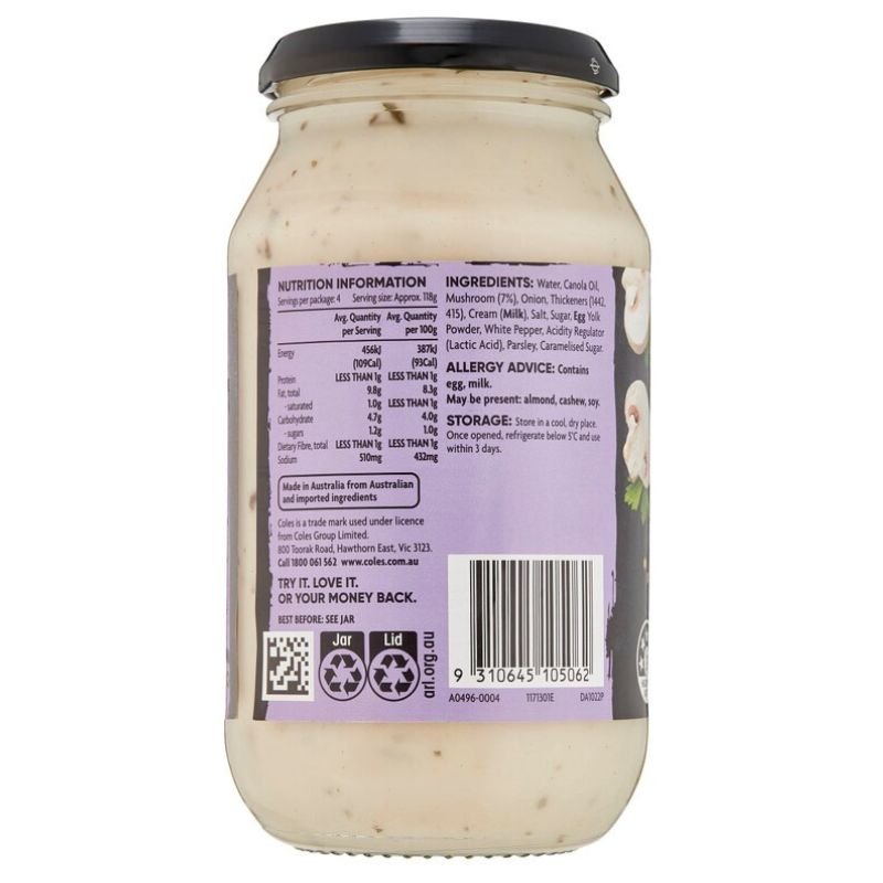 [Expiry: 01/06/2027] Coles Simmer Sauce Creamy Mushroom 475g