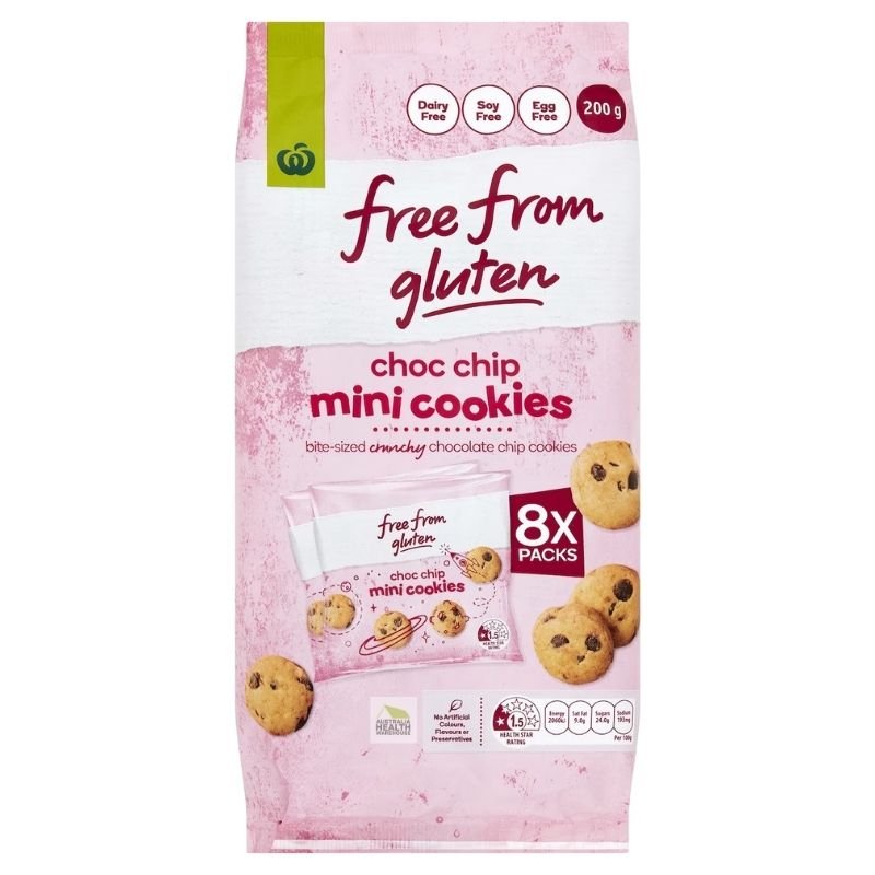 [Expiry Date: 26/06/2026] Woolworths Choc Chip Mini Cookies Gluten Free 8 Pack