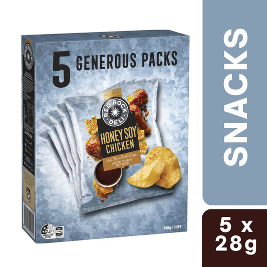 [CLEARANCE Expiry Date: 18/10/26] Red Rock Deli Honey Soy Chicken Potato Chips 28g x 5 Pack