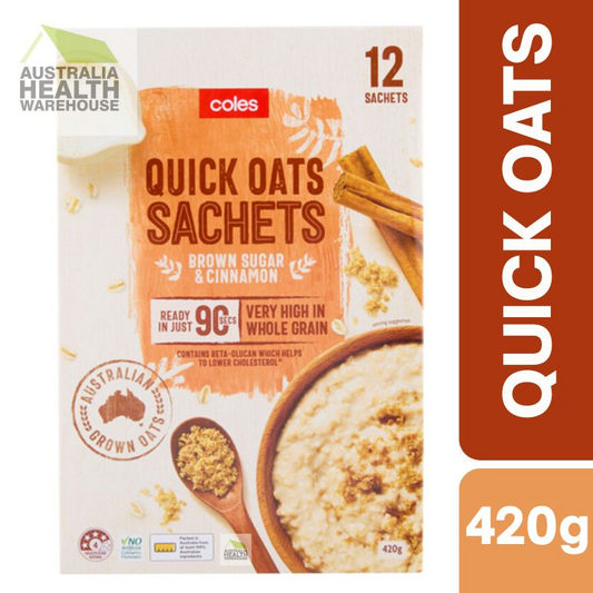 [Expiry Date: 20/08/2026] Coles Quick Oats Brown Sugar & Cinnamon Sachets 12 Pack 420g