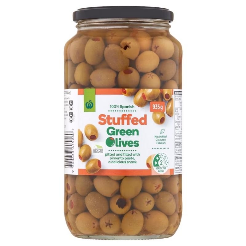 [Expiry: 18/07/2027] Woolworths Stuffed Green Olives 935g